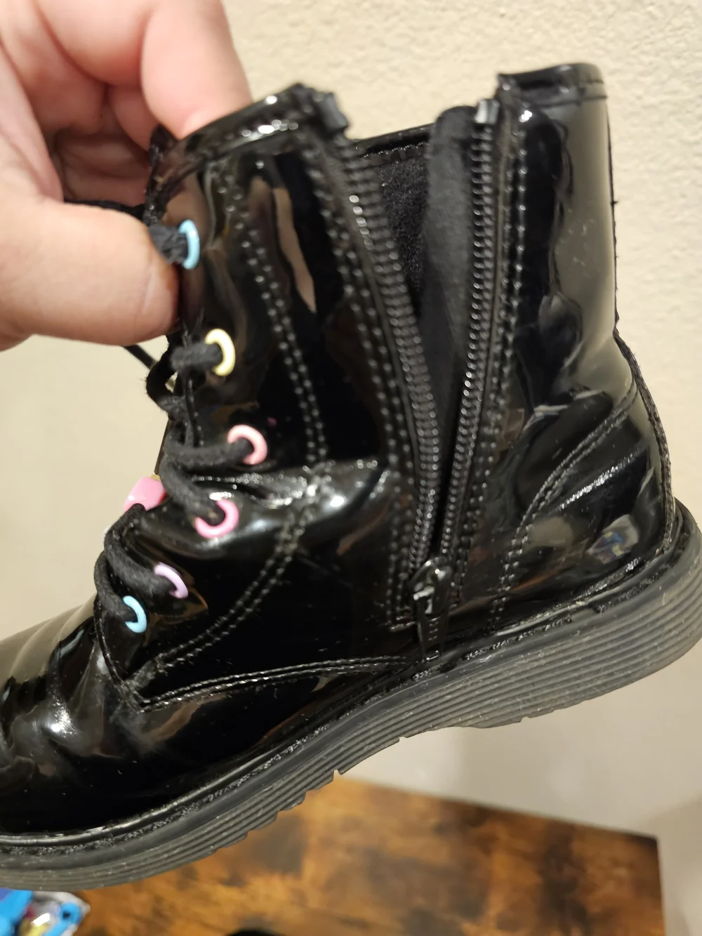 Children's Place Black Lace-Up Boots with Colorful Bead Accents